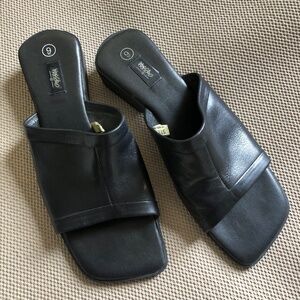 Mossimo Black Leather Sandals Square Toe Flats size 9